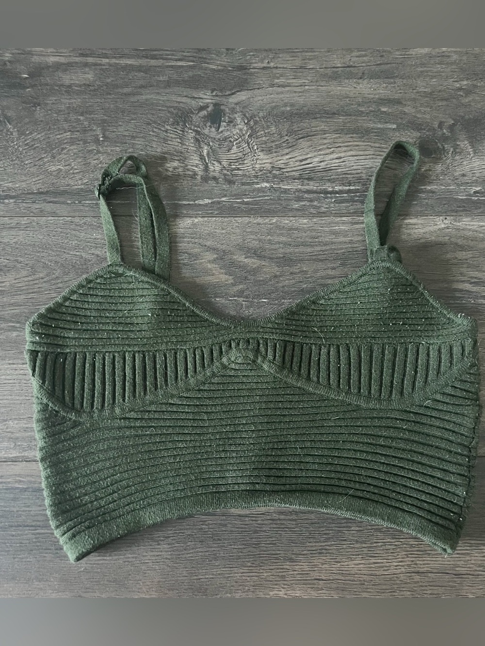 Aerie Ribbed Knit Olive Green Cropped Tank